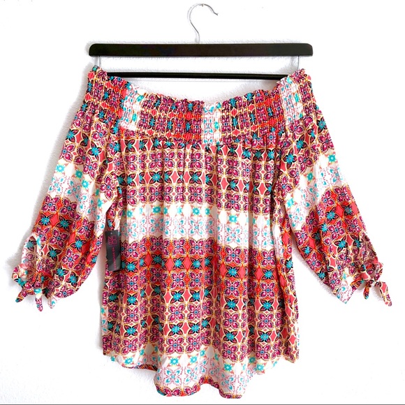 SOLD! | Multicolored Off-the-Shoulder Blouse - Picture 3 of 7